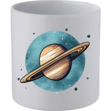 Satürn Temalı Kulpsuz Kupa Bardak - Hediye Kahve Kupası, Su Bardağı