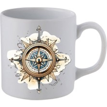 Pusula Baskılı Beyaz Kupa Bardak - Seramik Çay, Kahve Hediyelik Bardağı