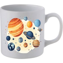 Karma Gezegenler Baskılı Beyaz Kupa Bardak - Seramik Çay, Kahve Hediyelik Bardağı