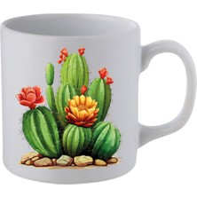 Kaktüs Baskılı Beyaz Kupa Bardak - Seramik Çay, Kahve Hediyelik Bardağı