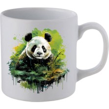 Yeşillikler Arasında Panda Baskılı Beyaz Kupa Bardak - Seramik Çay, Kahve Hediyelik Bardağı