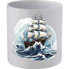 Denizde Bulunan Gemi Baskılı Kulpsuz Kupa Bardak - Hediye Kahve Kupası, Su Bardağı