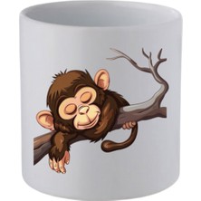 Dalda Maymun Baskılı Kulpsuz Kupa Bardak - Hediye Kahve Kupası, Su Bardağı