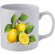 Limon Baskılı Beyaz Kupa Bardak- Seramik Çay, Kahve Hediyelik Bardağı