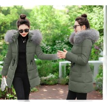 Kışlık Orta Boy Kapüşonlu Kürklü Şişme Mont