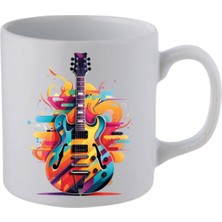 Renkli Gitar Baskılı Beyaz Kupa Bardak