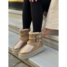 Toka Detaylı Simli Içi Tüylü Soğuk Geçirmez Modern Çocuk Kadın Kısa Boy Bot