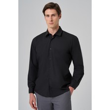  Erkek Siyah Basic Regular Fit Sert Yaka Gömlek