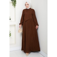 Çapraz Bağlamalı Bürümcük Elbise 1617 - Kahve