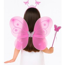 Zengezur Pembe Kelebek Kız Seti – 50 cm Kelebek Kanadı, Taç ve Asa