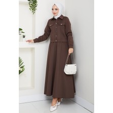 Ceket Etek Scuba Ikili Takım 1614 - Kahve