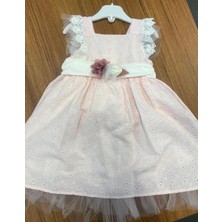Yazlık Keten Kemerli Çiçek Aksesuarlı Bebe Kız Elbise