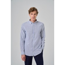  Erkek Lacivert Slim Fit Düğmeli Yaka Gömlek