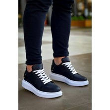 ZRK047 Siyah Beyaz Kalın Taban Bağcıklı Günlük Erkek  Spor Ayakkabı