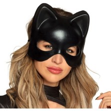 Siyah Deri Görünümlü Kedi Maskesi – Cosplay  Maskeli Balo - Lisinya