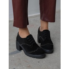 Lysi Siyah Süet Hakiki Deri Kadın Makosen