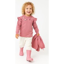 Fırfırlı Yakası Çiçek Nakışlı 2 Iplik Uzun Kol Kız Çocuk Sweatshirt