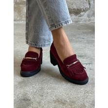 Epis Bordo Süet Hakiki Deri Kadın Makosen