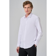  Erkek Beyaz Basic Düz Desen Italyan Yaka Slim Fit Gömlek