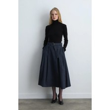 Gusto Yünlü Uzun Kloş Etek - Lacivert