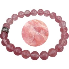 Gül Kuvars Doğal Taş Bileklik, Sertifikalı Doğal Taş, Ayarlanabilir Lastikli Bileklik, Uniseks Bileklik