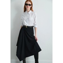 Gusto Asimetrik Kesim Yünlü Etek - Lacivert