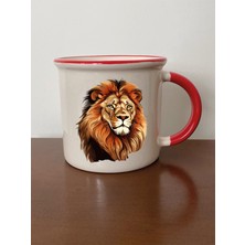 Karizma Aslanlı Kırmızı Ağızlı Kupa Bardak Sevgiliye Hediye - Seramik Çay, Kahve Hediyelik Bardağı