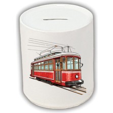 Tramvay Baskılı Kumbara - Seramik Para Biriktirme Kumbarası