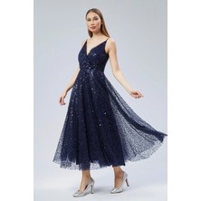 Asees Kadın Abiye ve Mezuniyet Elbise Inci Boncuk Kumaş Kruvaze Ip Askılı Kadın Abiye Elbise