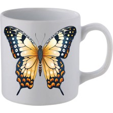 Kelebek Baskılı Beyaz Kupa Bardak Sevgiliye Hediye - Seramik Çay, Kahve Hediyelik Bardağı