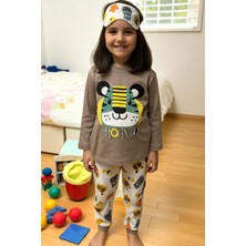 Çocuklar Için Göz Maskeli Karakter Baskılı %100 Pamuk  3 Lü Pijama Takımları
