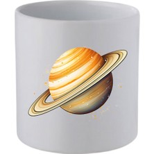 Satürn Baskılı Kulpsuz Kupa Bardak Doğum Günü Hediyeleri - Seramik Kahve, Su Hediyelik Bardağı