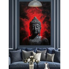 Budist Sembolü Sakinleştirici Kırmızı Aydınlatmalı Buda Dekoratif Kanvas - Mdf Ahşap Tablo