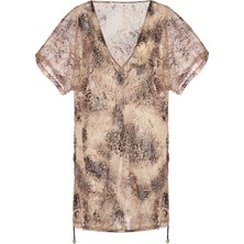 Yanı Sürgülü Desenli Tül V Yaka Tunik