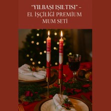 “kırmızı Işıltı” El Çizimi Lüks Yılbaşı Şamdan Premium Mum Seti – 2’li