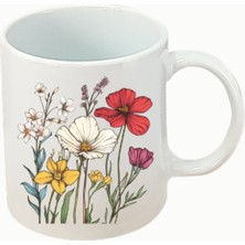 Çiçek Bahçesi Baskılı Beyaz Kupa Bardak Doğum Günü Hediyesi