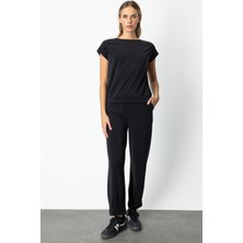 On Kadın Paçası Dikişli Eşofman Altı 66356 Siyah