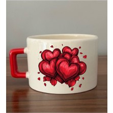 Üst Üste Kalpler Baskılı Kahve Fincanı Kupa Bardak Doğum Günü Hediyesi