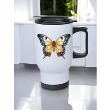Kelebek Baskılı Kulplu Çelik Bardak Termos 450 ml