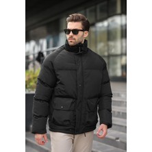 Siyah Fermuarlı Çıt Kapamalı Şişme Erkek Mont E7436