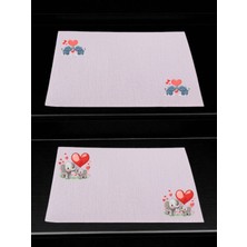 Kalp ve Fil Baskılı Mutfak Masası 2'li Keten Servis Bezi 28X40 cm Amerikan Servis