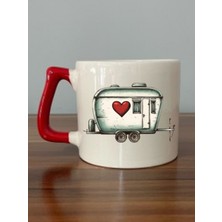 Kalpli Karavan Baskılı Kırmızı Kulplu Kupa Bardak Doğum Günü Hediyesi - Çay Fincanı