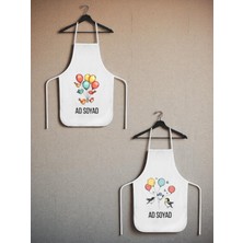 Balon ve Kuş Baskılı Isme Özel 2'li Keten Mutfak Önlüğü