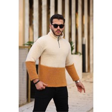Yarım Fermuarlı Çift Renk Peluş Sweatshirt