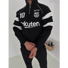 Oversıze Kaliteli Şardonlu Sweatshırt - Messı 10 Barcelona Sweat Kapüşonlu