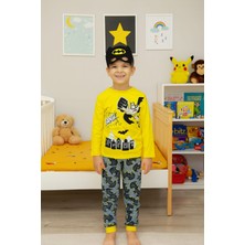 Çocuklar Için Göz Maskeli Karakter Baskılı %100 Pamuk  3 Lü Pijama Takımları