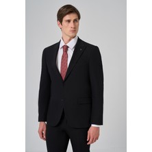  Erkek Siyah Poliviskon Basic Slim Fit Sivri Yaka Takım Elbise