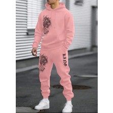 Amor Man Büyük Beden Özel Tasarım Kapüşonlu Tribal Kaplan Baskılı 3 Iplik Modern Erkek Eşofman Takımı