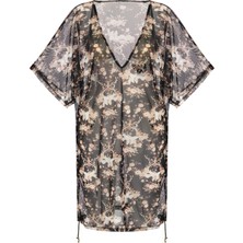 Yanı Sürgülü Desenli Tül V Yaka Tunik