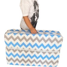 Bebek Yatağı Oyun Parkı Çocuk Yatağı Katlanabilir Sünger Yatak 60X120-4 cm (Mavi-Gri Zikzak)